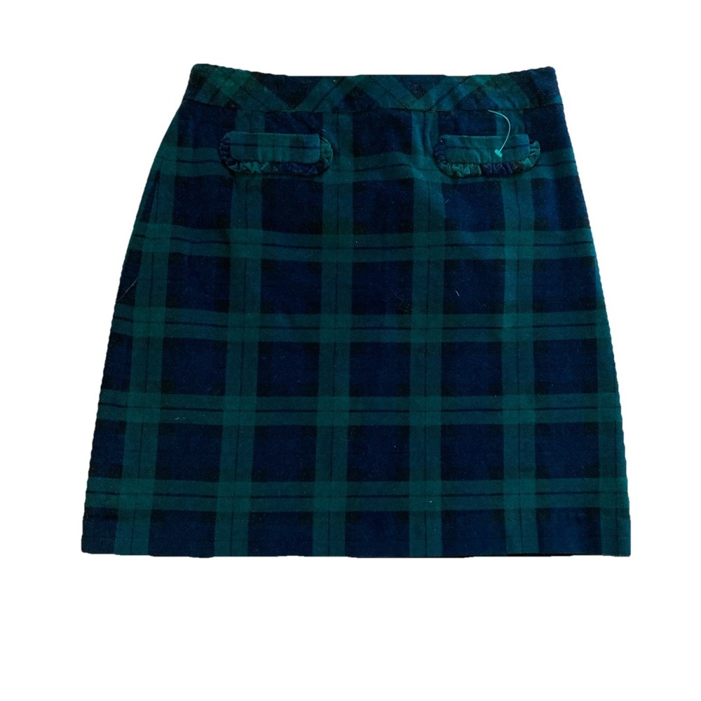 TALBOTS Blackwatch Tartan Plaid Velveteen A-Line Skirt Sz 6 Ruffle Trim Pockets - Picture 7 of 11
